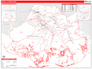 Houma-Thibodaux Metro Area Wall Map Red Line Style